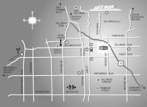 Local Map of Vibe Hollywood Motel in Los Angeles, California, USA